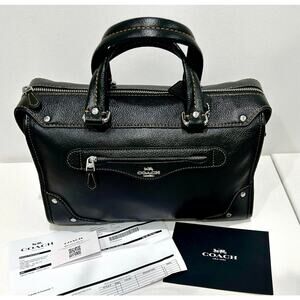NWTs Coach Millie Satchel;Black/Silver with Brown stitiching-Soft pebble leather